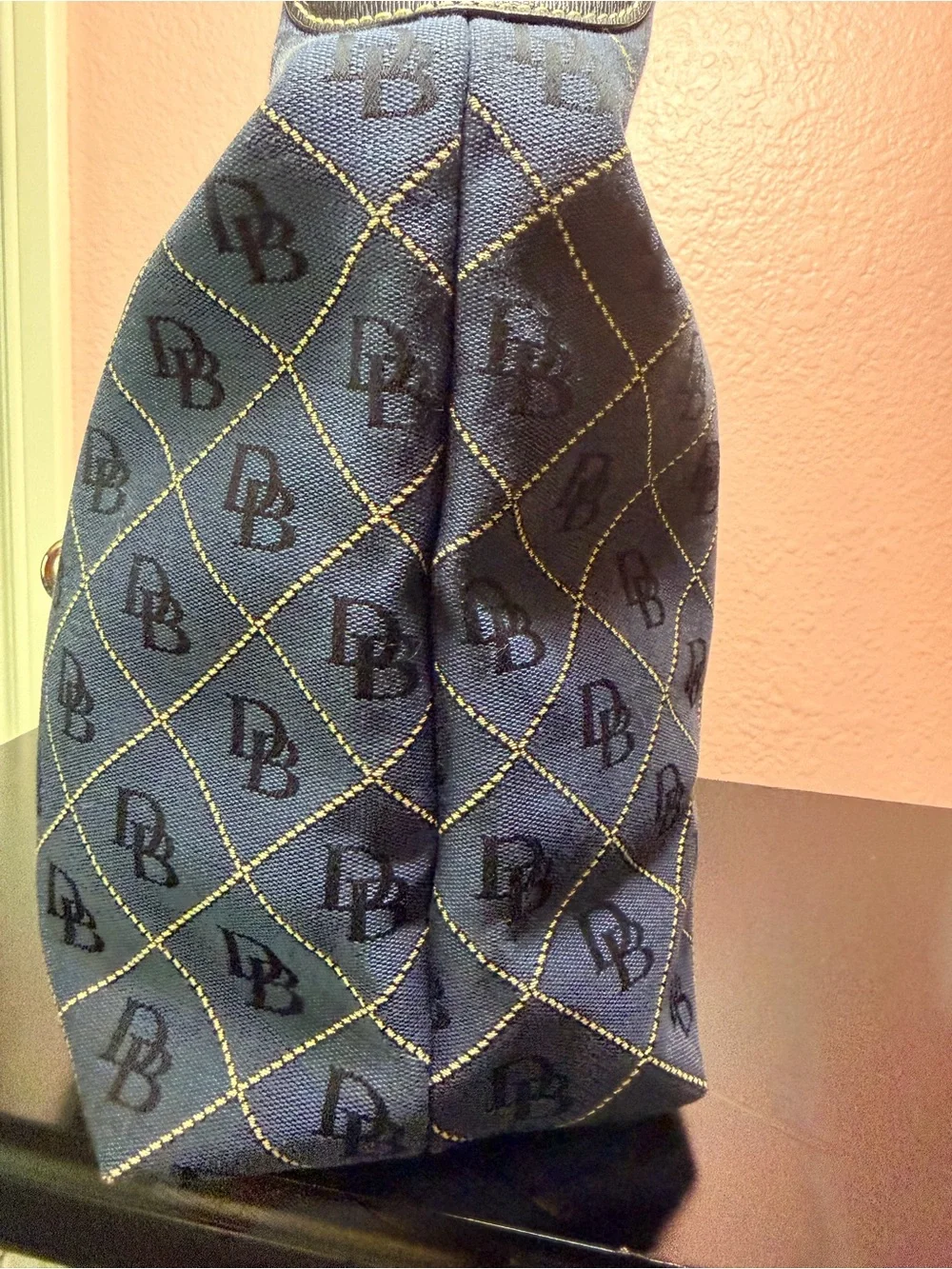 Dooney & Bourke Navy DB Logo Hobo with Gold Hardware Accent